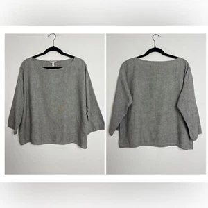 Eileen Fisher Organic Hemp Lagenlook Long Sleeve Boxy Fit Striped Blouse Top - Picture 1 of 10