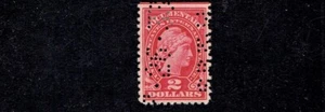 1928-9 U.S. DOCUMENTARY "Liberty" $2 Rose Sc#R258 Perfin * ^ - Picture 1 of 1