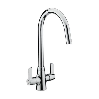 Kitchen Tap Mixer Chrome Swivel Spout Brass Double Lever Contemporary Faucet - Image 1 of 4