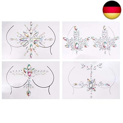 Lurrose 4 Sätze Körperschmuck Aufkleber Kristall Nippel Aufkleber Strass Körper  - Bild 1 von 4