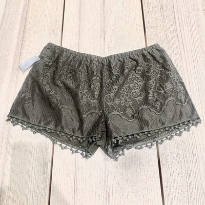 Vanity Nuevo Con Etiquetas Mujeres Boho Crochet Verde Oliva Encaje Elástico Pantalones Cortos Talla L Foto 1 de 4