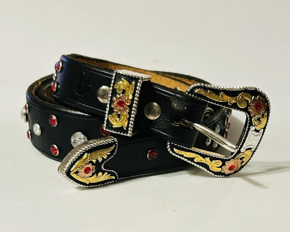 Cinturón Concho De Colección Cuero Tachonado Estrás Suroeste Vaquero Rodeo Western L Foto 1 de 4