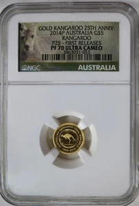 2014 P  Australia 1/20 oz. Gold 25th Anniv. Kangaroo P25 NGC PF 70 Ultra Cameo - Picture 1 of 2