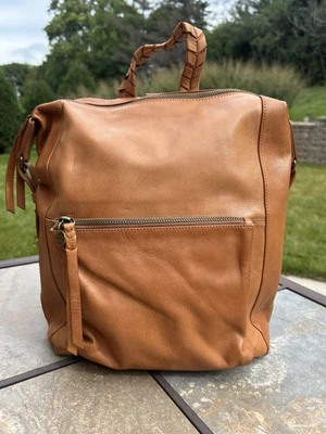 Lucky Brand Backpack Brown Leather Zipper Clean Buckle Accent Braided Handle GUC - Image 1 of 4
