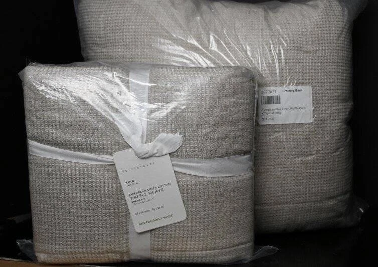 Edredón Waffle Pottery Barn Europeo Lino Lino, King/Cal.King y 2 fundas King Nuevo Foto 1 de 4