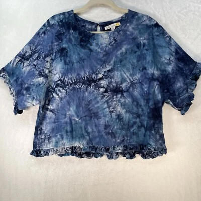 C&C California Tie Dye Linen Blend Top Women’s Medium Ruffle Oversized Boxy Boho - Image 1 of 4