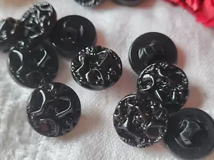 Lot of 6 small antique black glass buttons crumpled effect 1.2 cm ref 1793 - Picture 1 of 3