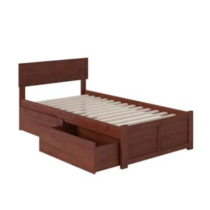 AFI Platform Bed with Flat Panel Foot Board and 2 Urban Bed Drawers Twin Walnut - Picture 1 of 7
