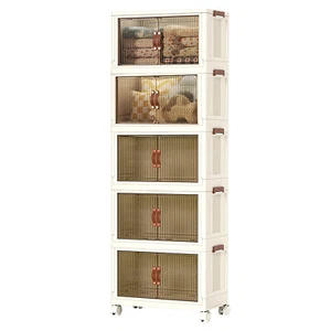 5 Tier Plastic Storage Cabinet with Wheels, Large Capacity Foldable Storage Bins - Picture 1 of 12