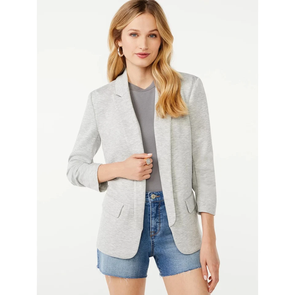 Scoop Relaxed ScubaKnit Stretch Blazer Women's Gray Scrunch Sleeves XL 16-18