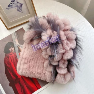 Sombrero de piel de conejo Rex real para mujer invierno cálido tejido elástico gorro gorra al aire libre - Imagen 1 de 60