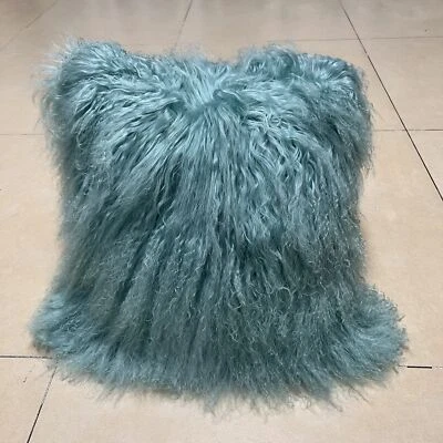 100% Real Mongolian Lamb Fur Cushion Cover/Pillowcase (20x20inch, Green) - Image 1 of 4
