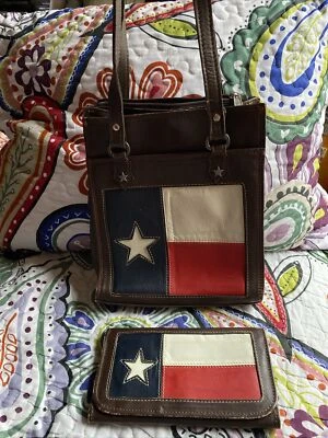 Bolso de Mano de Cuero AMERICAN WEST con Bandera de Texas Cremallera Bolsillo Cierre Bolsa Cartera a Juego Foto 1 de 4