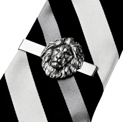 Clip de corbata sólido con diseño de cara de león para hombre en plata real 935 Agentium Foto 1 de 4