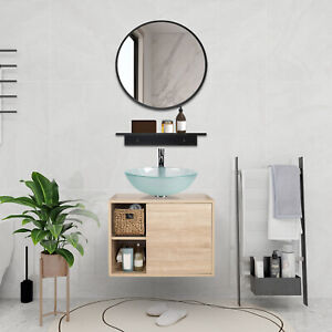 Bathroom Vanity Set Cabinet with Clear Glass Vessel Sink & Faucet Pop up Drain