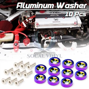 10pcs Neo Chrome Billet Aluminum Bumper Fender Washer Bolt Engine Bay Screw Kit - Picture 1 of 9