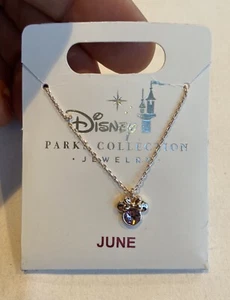 Disney Birthstone Minnie Mouse Rose Gold Tone Necklace Birth Month June - Picture 1 of 3