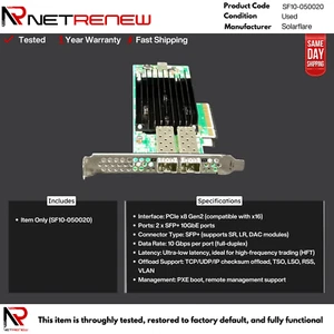 Solarflare SF10-050020 10Gb SFP+ PCIe Dual-Port Server Adapter - Picture 1 of 1
