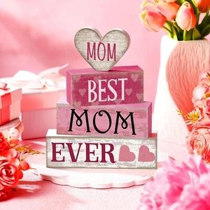 4-Pc Mother's Day Table Decor – Wooden Signs & Faux Book Stack - Picture 1 of 5