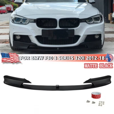 Matte Black Front Bumper Lip For BMW 3 Series F30 F31 320i 328i M Sport 2012-23 - Image 1 of 4