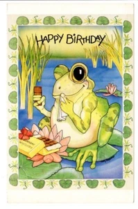 Vintage Postkarte Postkarte süß Frosch Kunst Happy Birthday essen Schokolade Pipsqueak - Bild 1 von 2