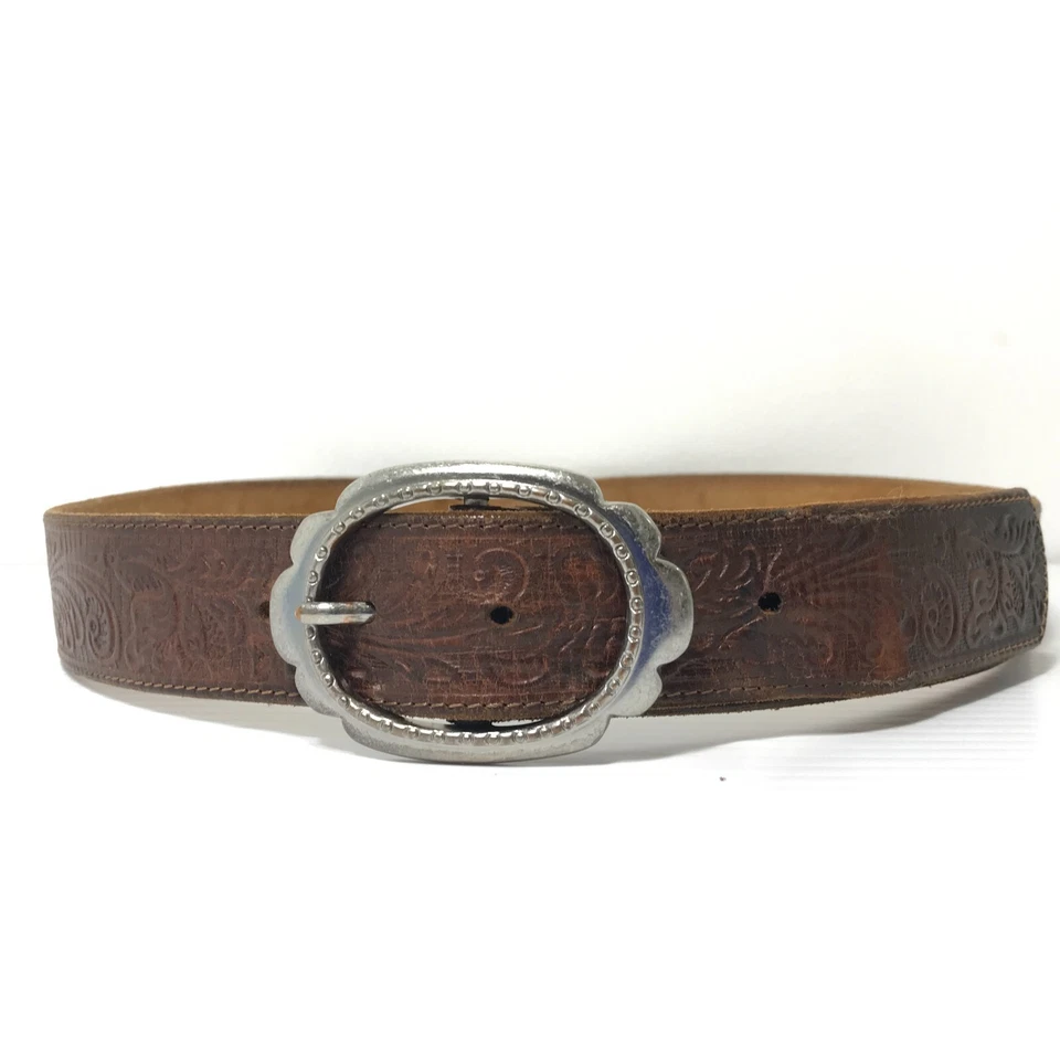 Old Navy Women's Belt Medium Brown Leather Floral Western Embossed Casual Ladies - Image 1 of 4