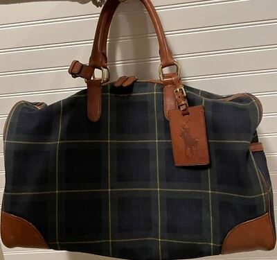 Bolso de Mano Ralph Lauren Tradicional Azul Verde Tartán Correa 20 X 11 X 9 Foto 1 de 4