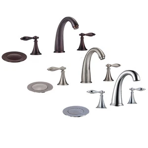 Grifo de baño de 7" amplio cromo/níquel cepillado/ORB tres orificios con desagüe - Imagen 1 de 15