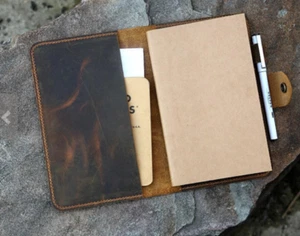 notebook book cover jacket slipcase pen Holder cow Leather note case bag H005 - Imagen 1 de 2