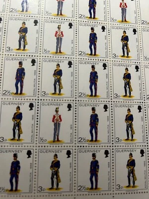 Guernsey stamps 1974 unmounted new military uniforms 1/2p 1p 2p 2 1/2p 3p 5p war - Image 1 of 4