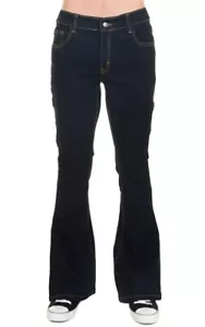 Herren Run & Fly 70er Retro Vintage Indigo Stretch Denim Glockenboden Schlaghose - Bild 1 von 5