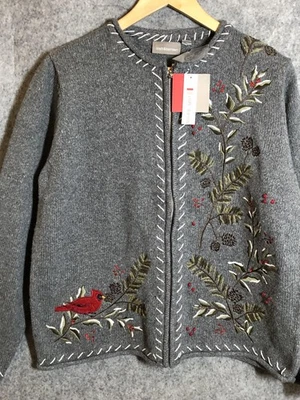 Suéter Croft & Barrow Grande Bordado Cardenal Cremallera Mezcla Seda Cárdigan con Etiquetas Foto 1 de 4