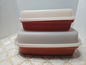 2 Vintage Tupperware Paprika Meat Marinade Tenderize Dishes w Lids - Picture 1 of 8
