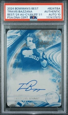 2024 Bowman’s Best TRAVIS BAZZANA placa de impressão ciano 1/1 PSA 10 automático RC #B24TBA - Imagem 1 de 4