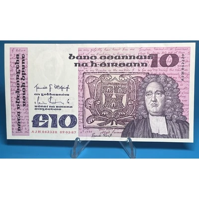 Raro billete de 10 libras REPÚBLICA DE IRLANDA 1987 P.72b-1387 sin circular UNC Foto 1 de 2