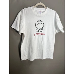 Vintage Funny "I Refuse" White T Shirt Single Stitch 90s Men Sz L USA Y2k Skater - Picture 1 of 14