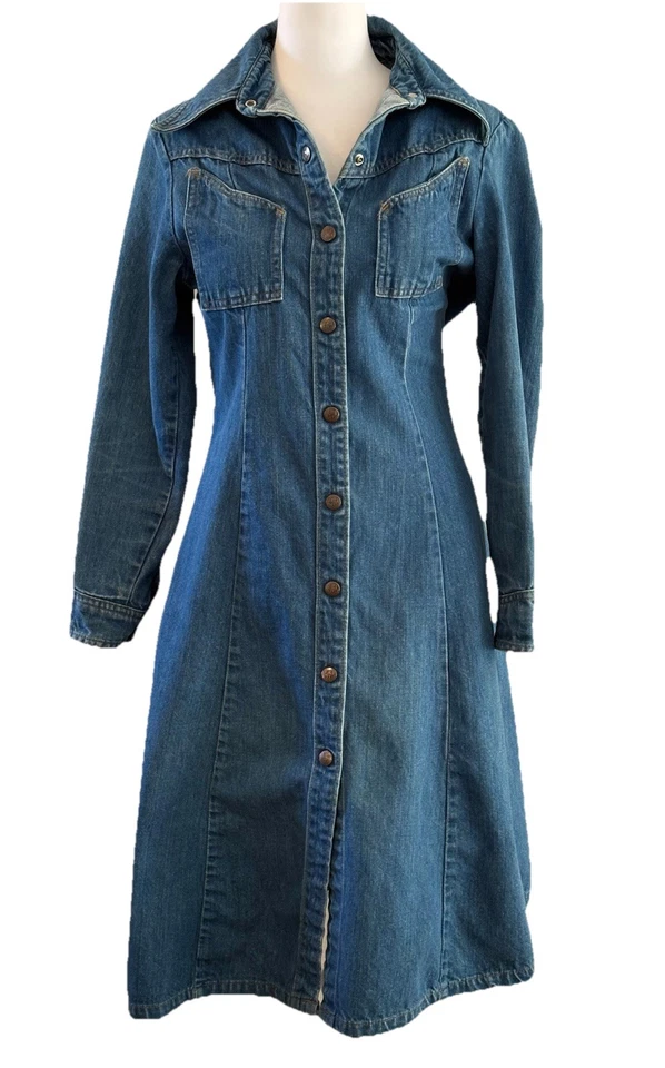Vestido Midi Vintage Anos 70 Landlubber Azul Jeans Snap Western Cowgirl LEIA - Imagem 1 de 4