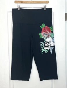 Y2K Miami Ink pantaloni da donna cropped lounge taglia L teschio rosa tatuaggio grafica grunge - Foto 1 di 7