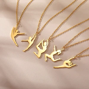 Gymnastics Pendant Necklace Stainless Steel Dancer Sport Symbol Girls Jewelry - Picture 1 of 56