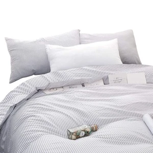 - Striped Cotton Duvet Cover Set, Ticking Stripe Pinstripe Farmhouse, 100% Co... - Picture 1 of 7