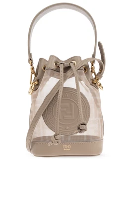 FENDI Mon Tresor $1850 Dove Gray FF Mesh Bucket Bag New & Authentic - Image 1 of 4