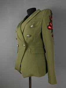 Balmain Blazer Womens Khaki Green Buttons Flowers Size L - Picture 1 of 14