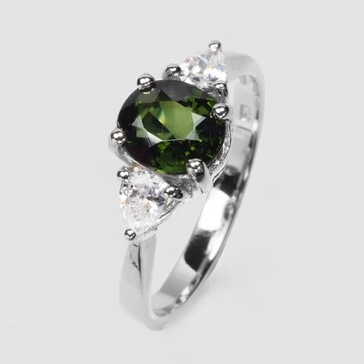 Classically Forest Green Tourmaline 0.91Ct 925 Sterling Silver Fine Rings Size 7 - Image 1 of 4