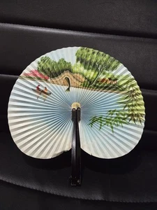 VINTAGE PEOPLES REPUBLIC of CHINA HAND FAN 10" People In Boat Water Colorful - Picture 1 of 5