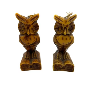 2 velas de cera talladas en búho vintage par de 2 pájaros marrones decoración de cabaña de granja - Imagen 1 de 8