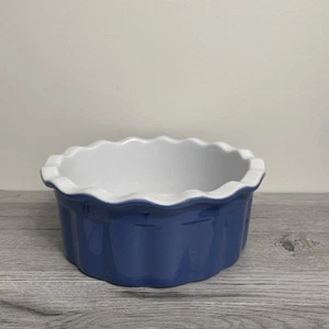 EMILE HENRY Fluted 9” Deep Baker SOUFFLÉ Blue/ White Ruffled Edge Retired  - Picture 1 of 5