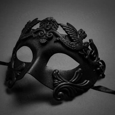 Plain Black Venetian Roman Halloween Men Masquerade Ball Party Wear Face Mask - Image 1 of 4