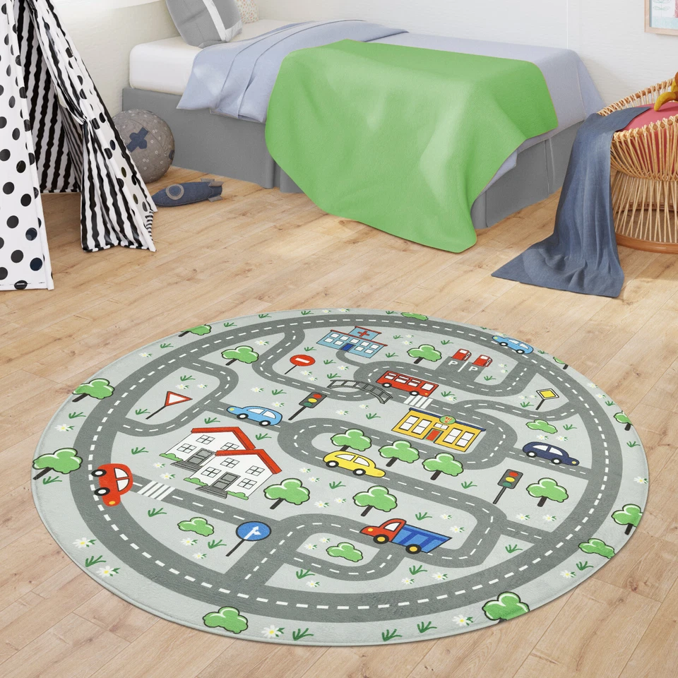 Tapis Chambre Jeux Bébé Garçons Enfant Route Motif Ville Voiture - Immagine 1 di 1
