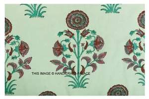 Hand Block Print Cotton Running Big Floral Fabric Sanganer Jaipur Lot 25 Yard - Picture 1 of 3