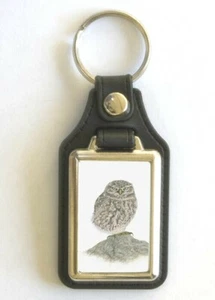 LITTLE OWL WILDLIFE PICTURE KEYRING - Pencil Drawing By Artist Joanne T Kell - Picture 1 of 2